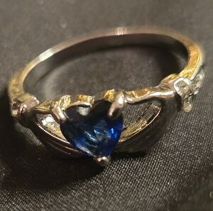 💙 Victorian-Inspired Heart Blue Stone Ring | Silver Tone Romance Size 7
